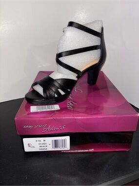 easy street Black Strappy Mid-Heel Sandals